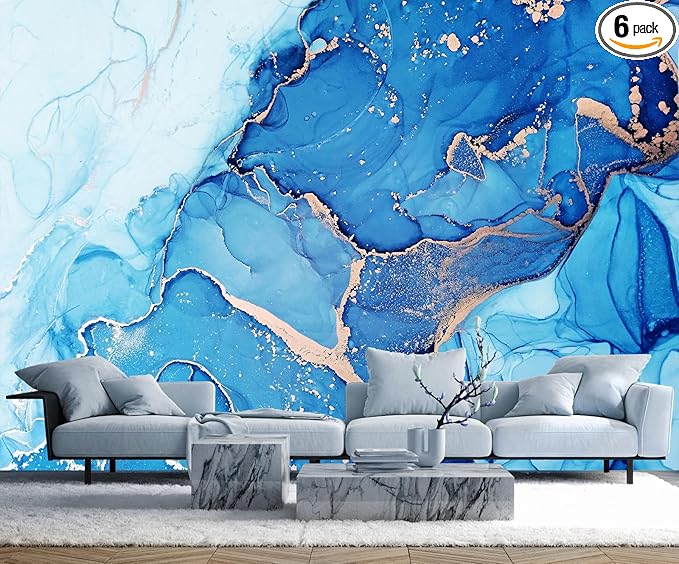 Blue Marble Wallpaper Abstract Gold Art Mural Wallpaper for Living Room Bedroom Dining Room Basement(Not Self-Adhesive)-CubbioJoy