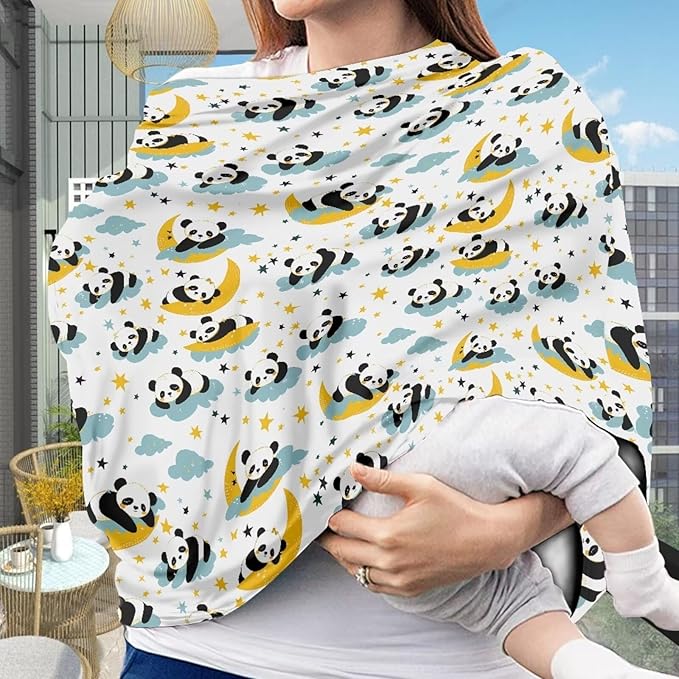 Binienty Cartoon Panda Carseat Cover for Baby Breathable Stretchy Baby Carseat Covers Lightweight Cartoon Car Seat Covers Infants Car Canopies-CubbioJoy