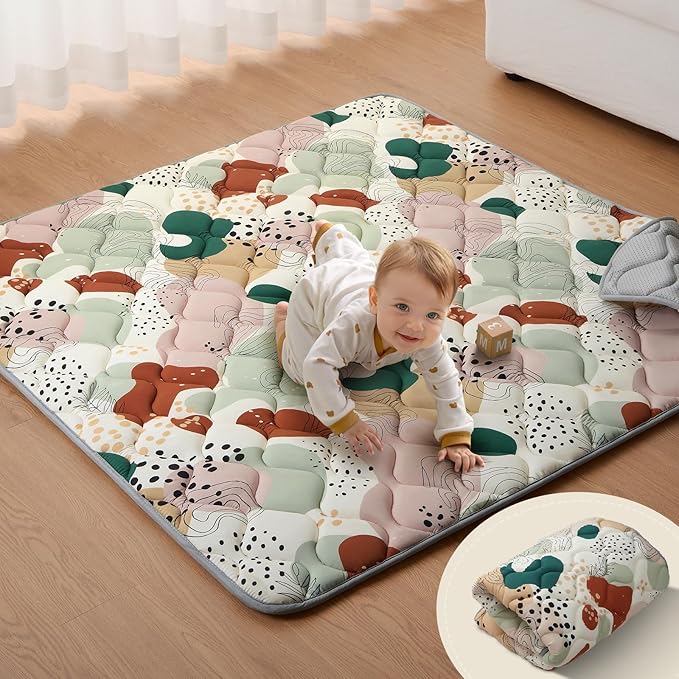 Blissful Diary Portable Baby Play Mats for Floor, Thicker Cushioned Foldable Baby Crawling Mat for Indoor Outdoor, Modern Abstract 43" X 43"-CubbioJoy