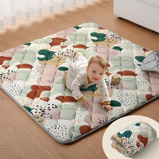 Blissful Diary Portable Baby Play Mats for Floor, Thicker Cushioned Foldable Baby Crawling Mat for Indoor Outdoor, Modern Abstract 43" X 43"-CubbioJoy