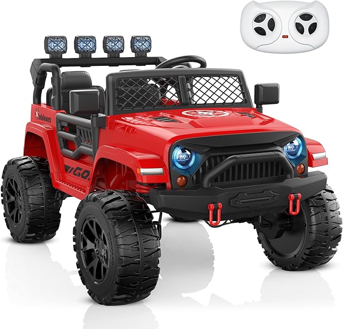 ANPABO 24V 2 Seater Ride On Car for Kids w/EVA Tires, 4X200W Motors, 4 Shock Absorbers, 2.4G Remote Control, Bluetooth Radio, LED Headlights & Searchlights, Electric Car for Kids Ages 3-8,Bright red-CubbioJoy