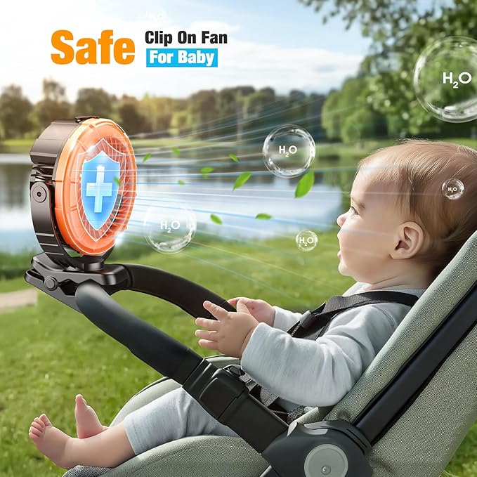 Ausic Portable Misting Clip on Fan, 100ml Camping Stroller Fan with LED, Max 45H Working Time Golf Cart Fans, 360° Rotate Cooling Spray, Outdoor Rechargeable Battery Fans for Travel/Home/Beach-CubbioJoy