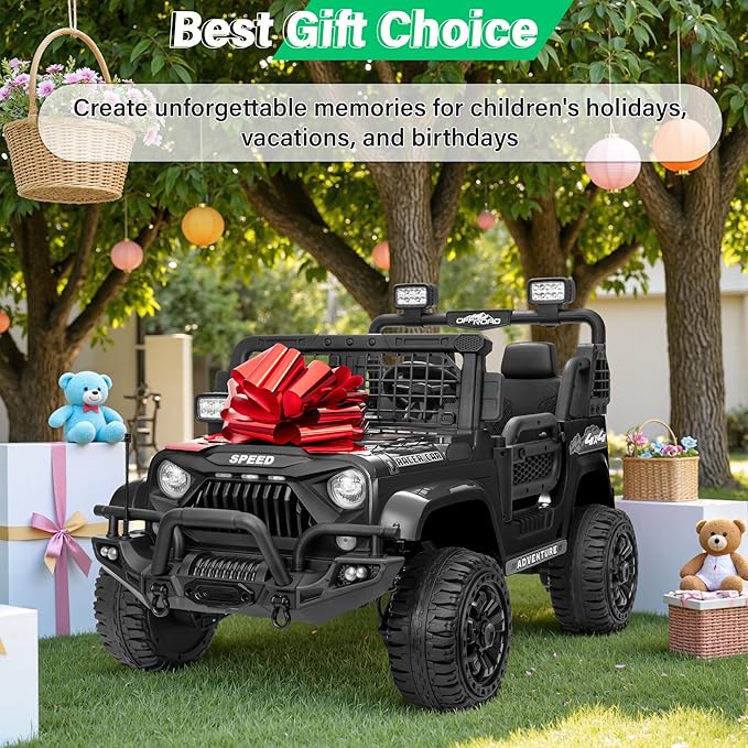 2 Seater Ride On Car Truck with Remote Control XL, Kids 24V Battery Powered Electric Vihicle w/21 in Seat, 3 Speeds, 2WD/4WD Switichable, Shock Absorbers,Bluetooth, Flower, Gift Choice-CubbioJoy