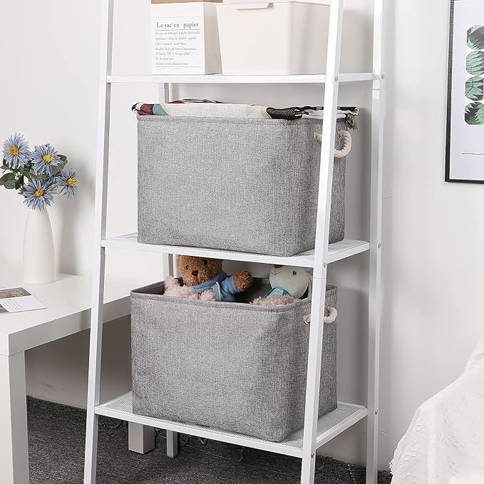 Bidtakay Grey Baskets [2-Pack] Shelf Baskets for Storage 16" X 11.8" X 11.8" Large Fabric Rectangular Decorative Storage Basket Organization Bins for Shelves Closet Home Organization(Grey)-CubbioJoy