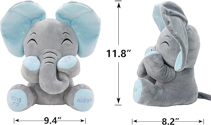 Aidiya Elephant Stuffed Animals Baby Gifts Peluches Ear Interactive Elephant Talking Singing Plush Toys for Girls Boys Gift Adjustable Volume 11.8" Set (Blue)-CubbioJoy