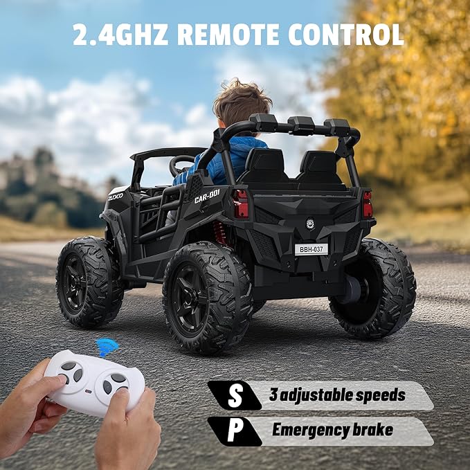 24V 2 Seater Ride on Car Truck, 4x200W, EVA Tires, 4WD/2WD, Rainbow Lights, Remote Control, Shock Absorbers, Bluetooth, Ride On UTV Toy for Kids Ages 3-8, Black-CubbioJoy