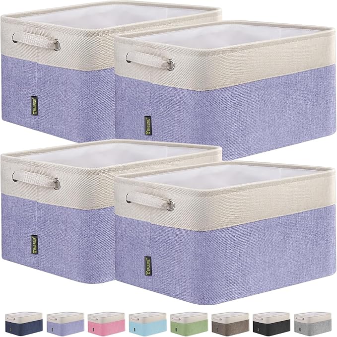 BALEINE 4 Pack Fabric Storage Bins for Shelves, Linen Storage Baskets for Organizing, Decorative Closet Bins for Clothes, Home (Lavender, 12"x8"x8")-CubbioJoy