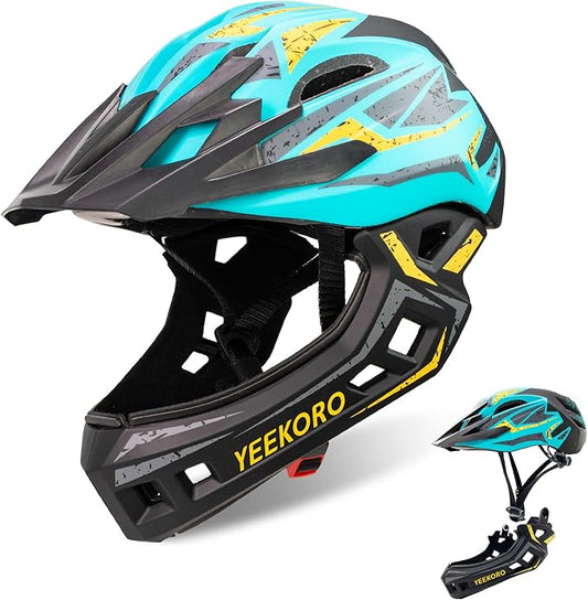 Kids Bike Helmet with Chin Guard, Adjustable Detachable Children’s Full Face Helmet for Girls and Boys, Cycling Helmets Skateboard, Scooter-CubbioJoy