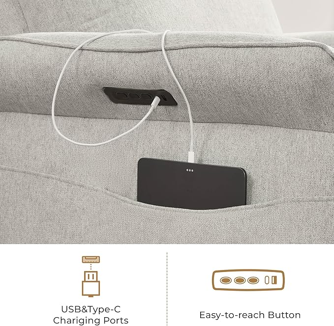 CHITA Power Recliner Chair, Electric Triple-Motor Swivel Glider Nursery Rocking Chair with Adjustable Power Headrest and Lumbar Support, GREENGARD Gold Certified, Solid Wood Base, Crockery Grey-CubbioJoy