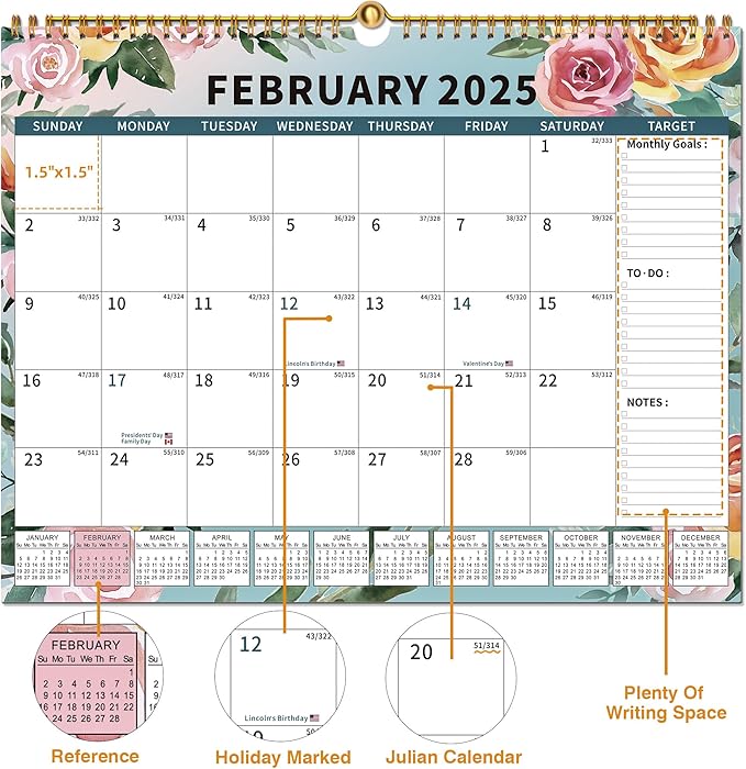 2025 Calendar, Wall Calendar 2025-2026 Planner Hanging Spiral Bound Magnetic Fridge Calendars 15" x 12", Use Jan 2025 - Jun 2026-CubbioJoy