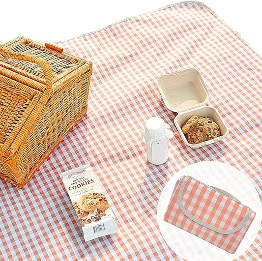 Cute Gingham Picnic Blanket, Waterproof Foldable, in Large 80x60in and Extra Large 80x80in, Portable Compact Beach Blanket, Oversized XL Outdoor Mat (Coral Pink, X-Large)-CubbioJoy