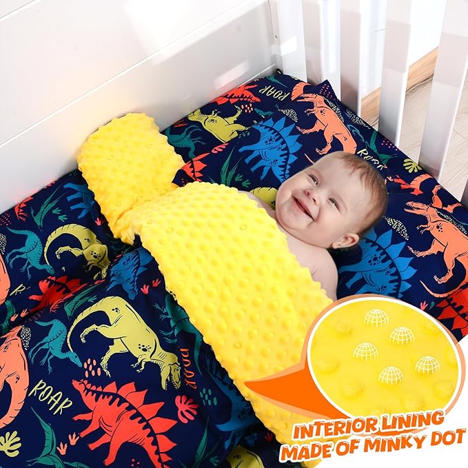 Cloele Crib Bedding Set for Boys,3 Piece Dinosaur Crib Bedding Set,Include Soft Baby Comforter,Breathable Fitted Sheet & Pillowcase,Navy Blue Nursery Baby Bedding for Boys-CubbioJoy