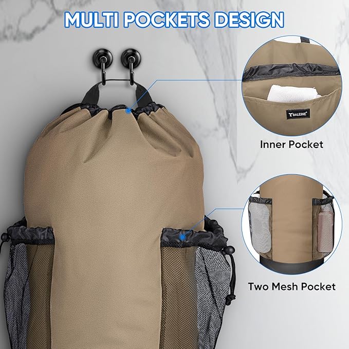 BALEINE 150L Laundry Bag Backpack, 900D Oxford Fabric Large Travel Laundry Bags with Shoulder Straps and 2 Mesh Pockets for College Dorm, Apartment, Laundromat (Khaki, 150L)-CubbioJoy