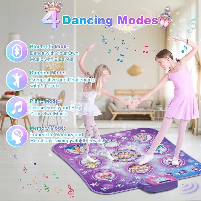 Dance Mat for 3-12 Year Old Girls, Frozen Dance Pad with Wireless Bluetooth, Purple Electronic Music Princess Toys Birthday for Kids and Toddlers Ages 3 4 5 6 7 8 9 10 +-CubbioJoy