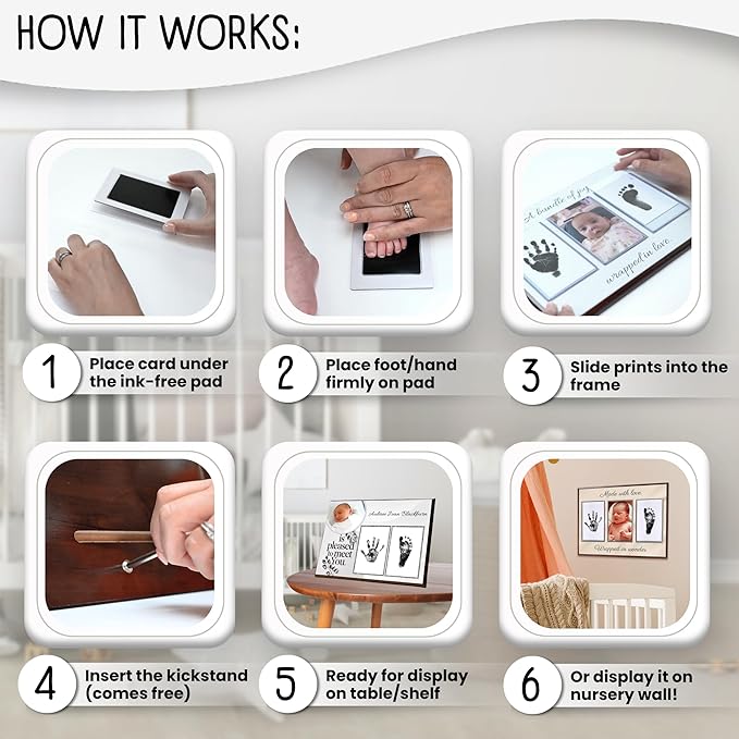 Baby Hand and Footprint Kit with Photo & Birth Details, Inkless Hand and Footprint Kit, Newborn Keepsake Plaque, Baby Shower Gifts (STYLE 1 (Fully Personalized) (Is Pleased To Meet You))-CubbioJoy