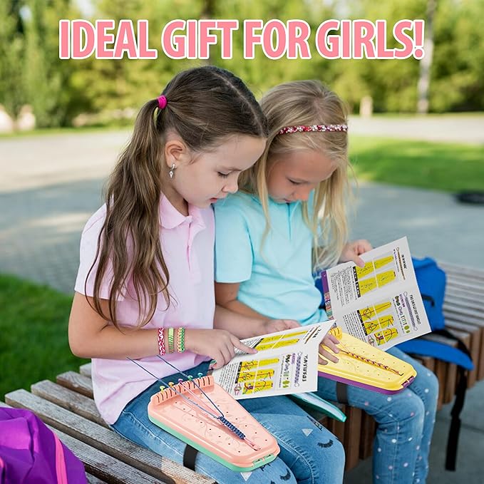 Chilpals Friendship Bracelet Making Kit for Girls,Arts and Crafts for Kids Ages 8-12,Birthday Gifts Ideas for Girl 7 8 9 10 11 Year Old - 2 in 1 Bracelets String Maker Toys Set (Pink)-CubbioJoy
