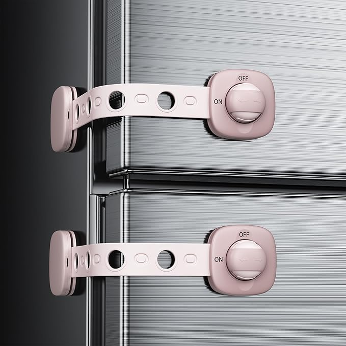 2 Pack Cabinet Locks/Refrigerator Locks Baby Proofing - Child Proof Locks for Drawer, Refrigerator, Fridge, Toilet Seat-No Screws or Tools Required (2 Pack-Pink Locks)-CubbioJoy