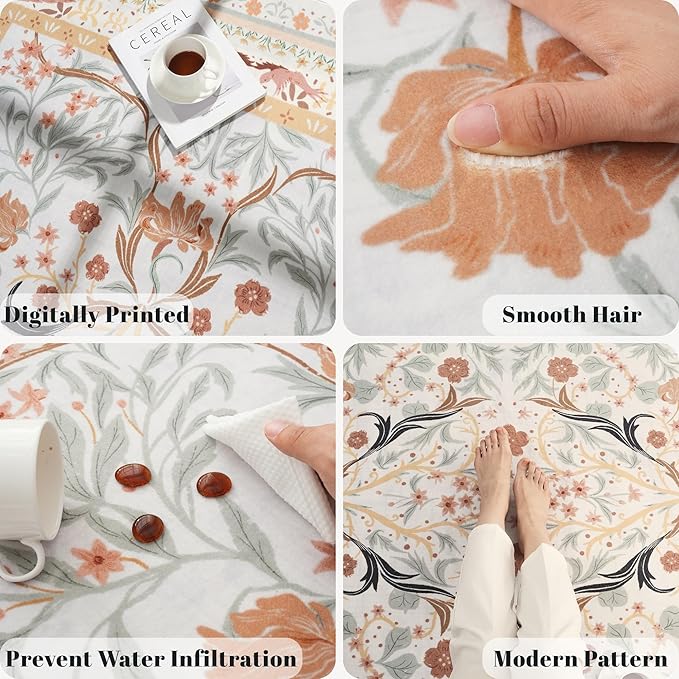 Door Mat Indoor Entrance 2x3 Rug Machine Washable Vintage Floral Botanical Small Area Rug Non-Slip Low Pile Throw Rugs for Entryway, Kitchen, Front Door Entrance, Entry, Kids Room, Yellow-CubbioJoy