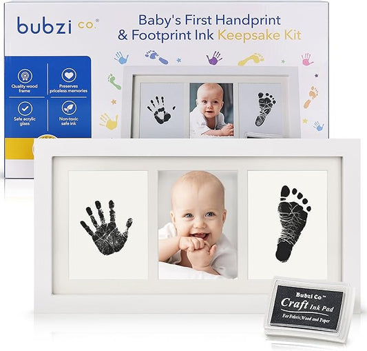 Bubzi Co Baby Handprint Kit & Footprint Photo Frame for Newborn Girls and Boys, Unique Baby Shower Gifts Set for Registry, Memorable Keepsake Decorations for Room Wall or Nursery Decor (White)-CubbioJoy