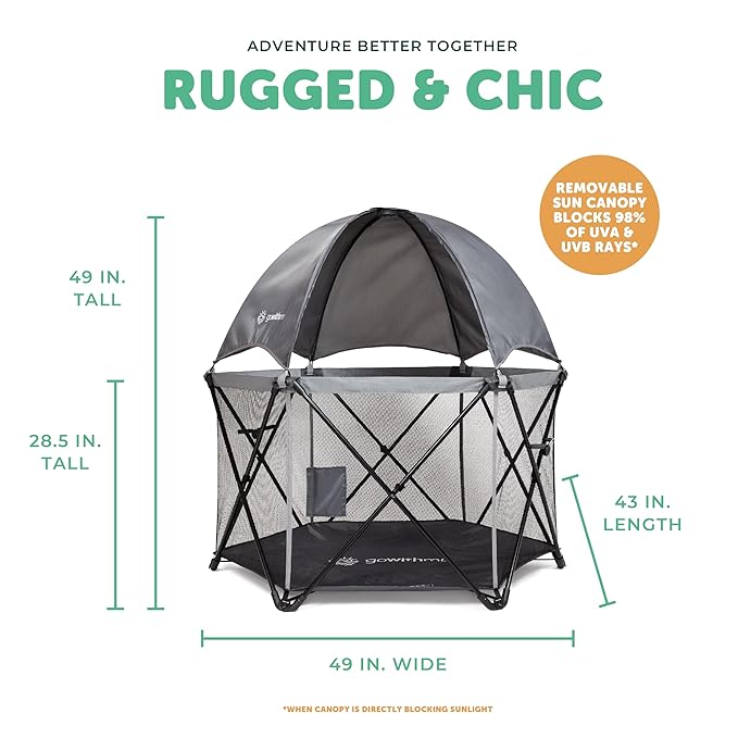 Baby Delight Go with Me Eclipse Deluxe Portable Playard | Playpen | Sun Canopy | Indoor and Outdoor | Ultra Padded Nylon Floor | Grey-CubbioJoy