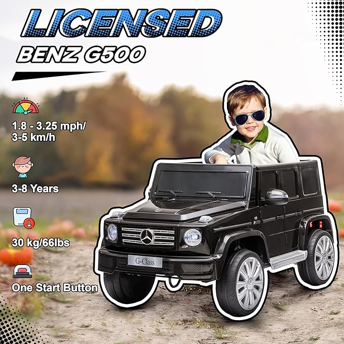 Aosom 12V Kids Electric Car, Mercedes Benz G500 Licensed Battery Powered Ride on Truck for Kids with Remote Control, Headlights, Music, Suspension & Storage for Boys and Girls, Black-CubbioJoy