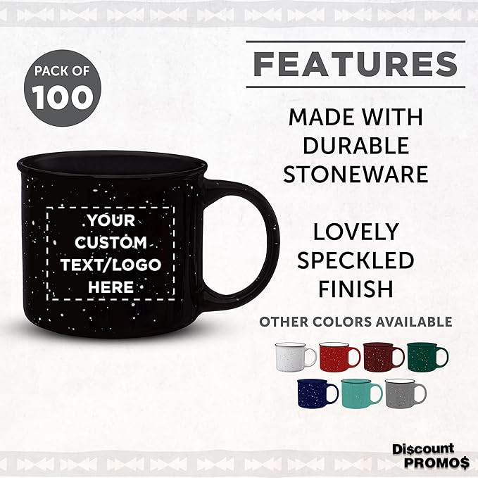 DISCOUNT PROMOS Custom Ceramic Campfire Coffee Mugs 13 oz. Set of 100, Personalized Bulk Pack - Perfect for Tea, Espresso, Cappuccino, Hot Cocoa - Black-CubbioJoy