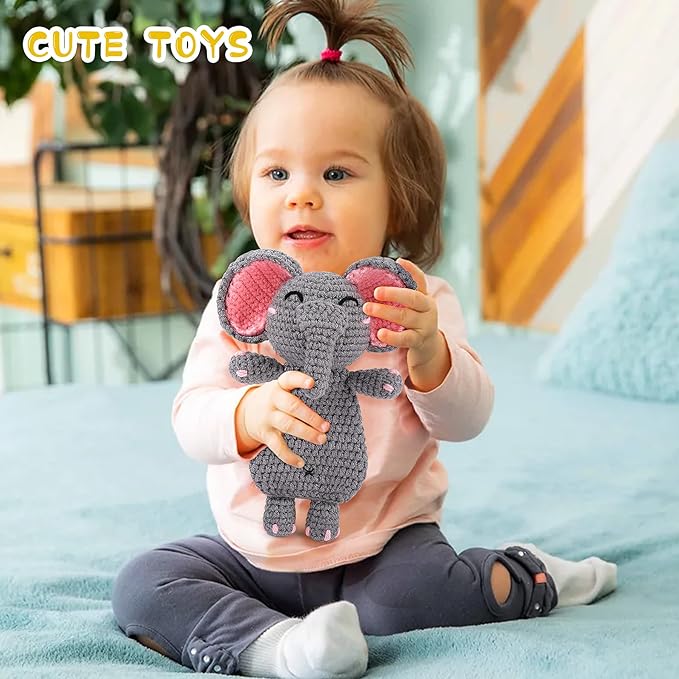 Crochet Kit for Beginners - Elephant Crochet Kits with Step-by-Step Video Tutorials, Beginner Crochet Kit for Adults, Crochet Animal Kit for Kids, Goodnight Elephant Crocheting Set (Grey)-CubbioJoy