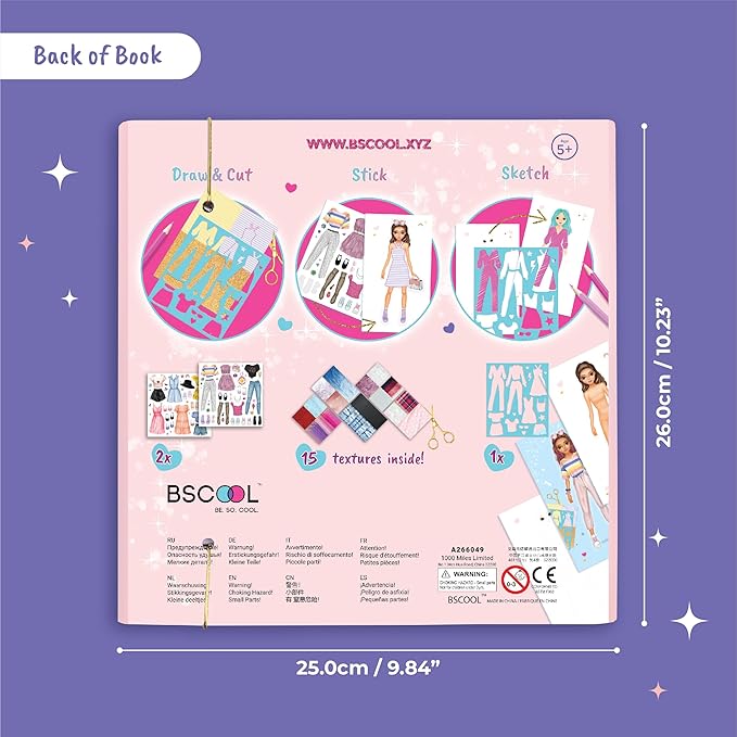 BSCOOL Fashion Studio Drawing, Coloring & Little Designer Creativity Book for Kids 4 and Up with Stickers, Stencils, Textures - Creative Fashion Design Sketchbook for Girls-CubbioJoy