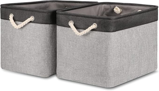 Bidtakay Fabric Storage Baskets with Handles [2-Pack] Large Canvas Organizer 16" X 11.8" X 11.8" Foldable Tall Baskets Rectangular Gift Basket Decorative Storage Bins for Closet, Home(Black&Grey)-CubbioJoy