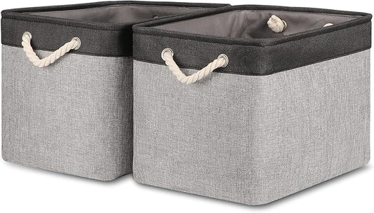 Bidtakay Fabric Storage Baskets with Handles [2-Pack] Large Canvas Organizer 16" X 11.8" X 11.8" Foldable Tall Baskets Rectangular Gift Basket Decorative Storage Bins for Closet, Home(Black&Grey)-CubbioJoy
