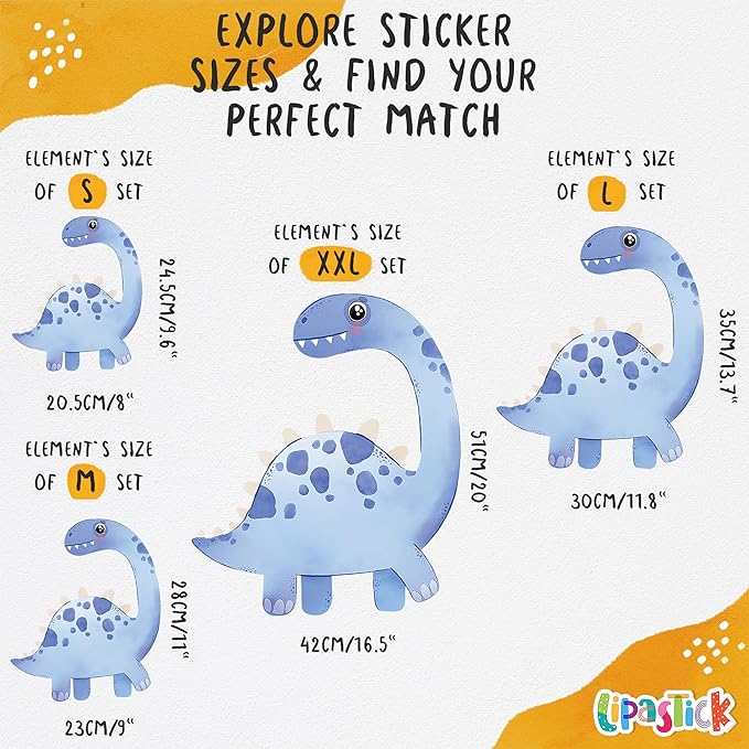 Dinosaur Wall Decals by Lipastick - Peel and Stick Palm Tree Dino Jurassic-Themed Stickers for Baby Nursery, Kids Room, Toddler Bedroom, Playroom, Daycare, Classroom Decor -S Size-CubbioJoy