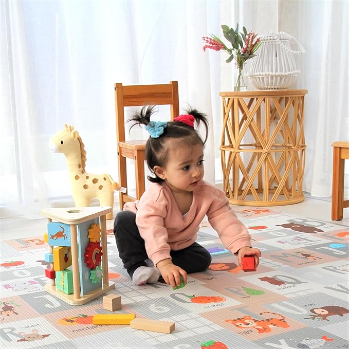 Cushmat Stylish Reversible Foam Play Mat (Large, Tropical Safari - Crystals Char) - Soft, Waterproof, Durable Play mat for Infants, Babies, Toddler, Kids & Grownup - 6.5ft x 4.5ft-CubbioJoy