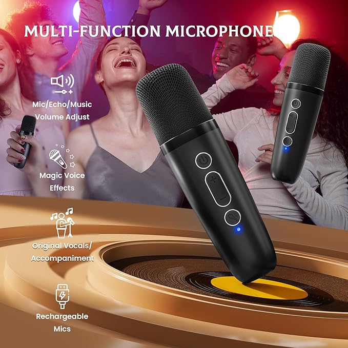IROO Mini Karaoke Machine for Kids, 2025 TOP Toys Birthday Gifts Ideas for Girls Ages 4, 5, 6, 7, 8, 9, 10, 12+ Years Old, Portable MP3 Player with 2 Wireless Mics for Party(Black)-CubbioJoy