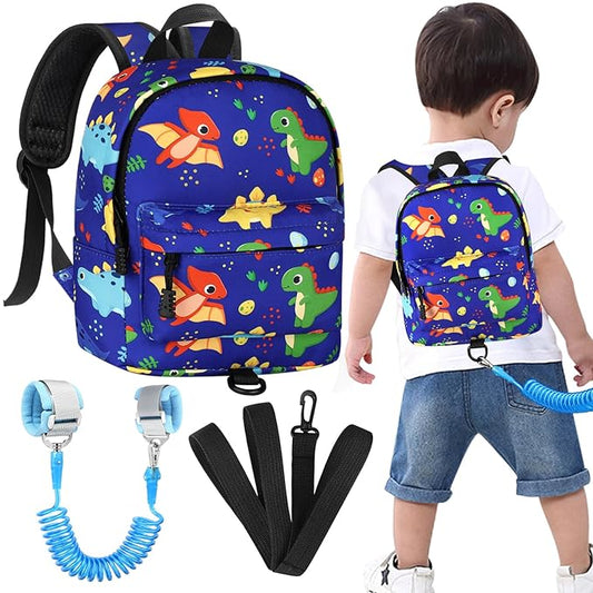 Accmor Toddler Backpack Leash Harness, Cute Kids Backpack with Anti Lost Wrist Link, Child Backpack Leash Baby Walking Harness Bag for Outdoor Travel, Mini Dinosaur Backpack Tether for Boys-CubbioJoy
