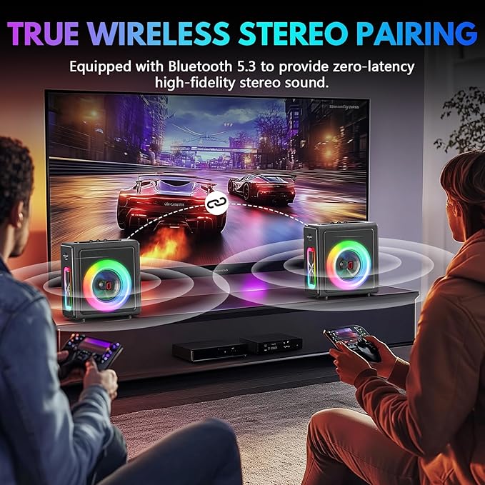 Karaoke Machine with 3 Wireless Mics | Bluetooth 5.3 Speaker with Echo Adjustment & Auto Pitch Correction | PA System with RGB Lights, Supports TV/TF Card/USB/AUX/Live/REC for Home Parties-CubbioJoy