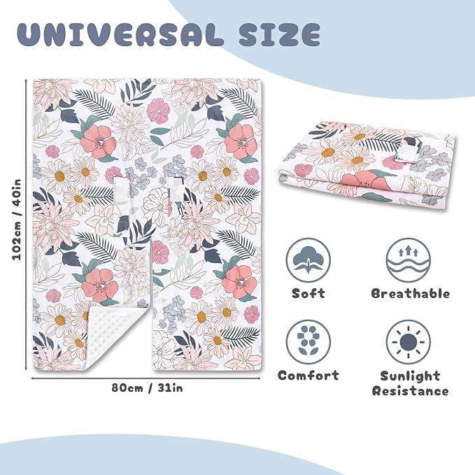 Car Seat Cover Baby, Infant Car Seat Canopy Covers for Newborn Girls Boys, Soft Breathable Minky Carseat Covers Stretchy Multi-Use Nursing Cover for Stroller Baby Car Seat, Daisy Flroal-CubbioJoy