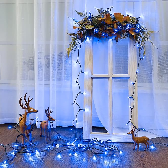 Brizled Blue Christmas Lights, 33ft 100 LED 5MM Wide Angle Christmas Tree Lights, 120V UL Certified Mini String Light Connectable Outdoor Waterproof Blue Light for Xmas Room Party Decor, Green Wire-CubbioJoy