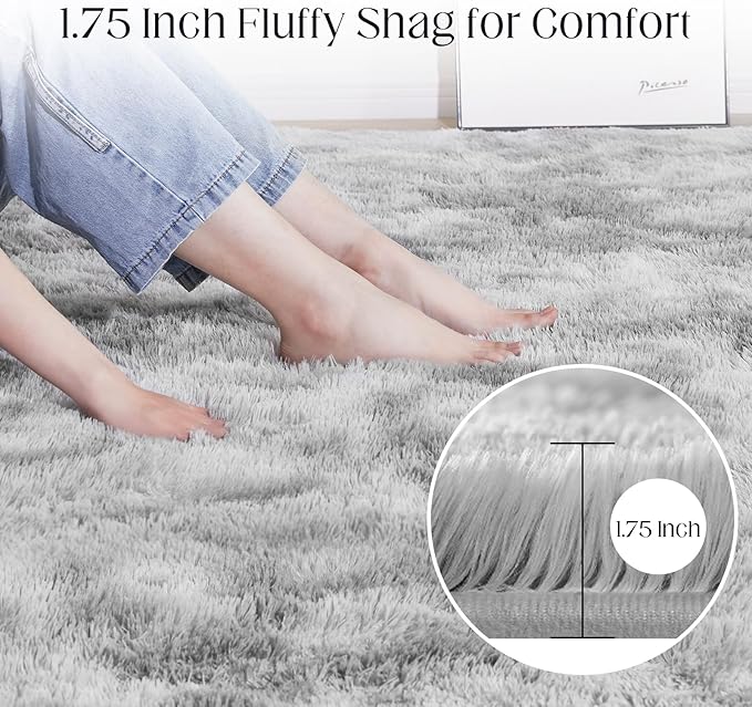 9x12 Area Rugs for Living Room, Ultra Soft Fluffy Rugs for Bedroom, Anti-Skid High Pile Indoor Carpet for Nursery, Study Room, Playroom, Home Decoration, Tie-Dyed Light Grey-CubbioJoy