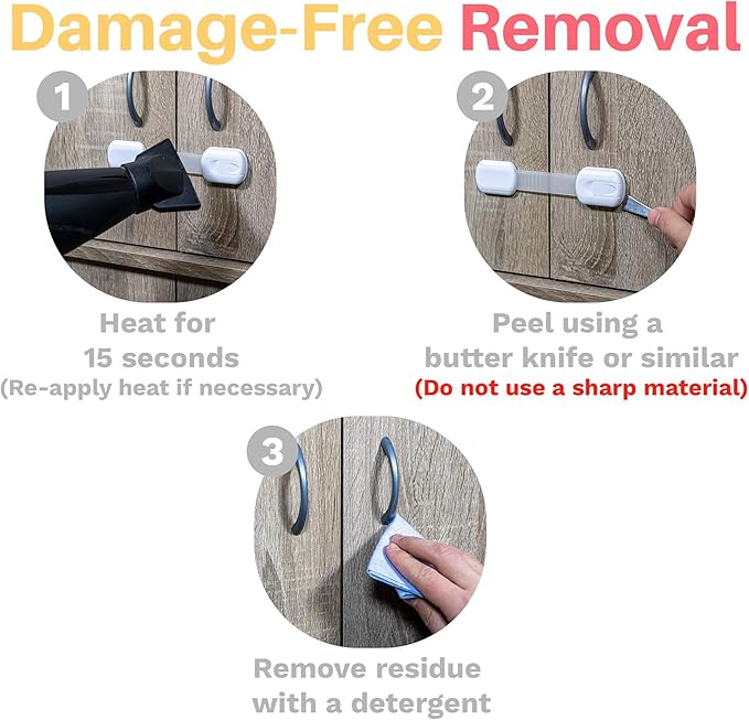 6-Pack Child Proof Locks for Cabinet Doors, Drawers, Fridge, Toilet Seat, Dishwasher, Trash Can, Cupboard - 3M - No Drilling - Child Safety Locks for Cabinets and Drawers - Baby Proofing Cabinets Lock-CubbioJoy