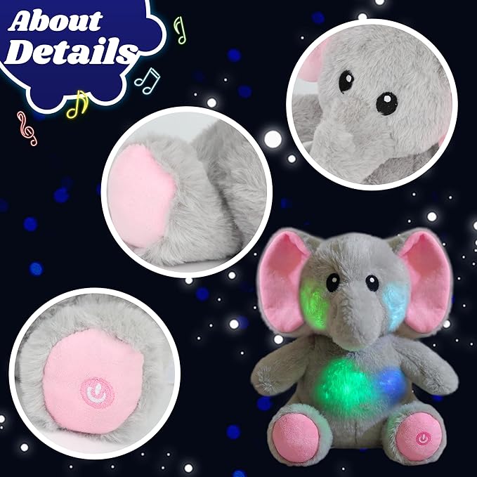 Cuteoy Glowing LED Light-up Elephant Nightlight Toys Musical Plush Stuffed Animal Singing Lullabies Birthday Christmas Plushies Gifts for Kids Boys Girls,10.5"-CubbioJoy