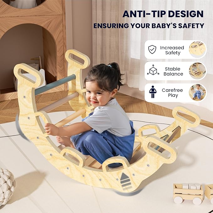 BlueWood 2025 8-in-1 Pikler Triangle Climbing Set Toddler Toys Indoor Baby Jungle Gym Climber Playground for Kids - Mauve Pink-CubbioJoy