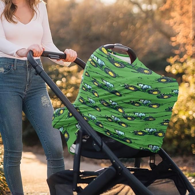 Binienty Baby Car Seat Cover for Boys Girls - Green Truck Multi Use Baby Nursing Scarf, Shopping Car/High Chair/Stroller Portector Decor-CubbioJoy