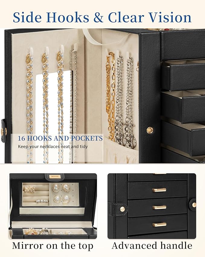 AKOZLIN Jewelry Box 6-Tier Organizer Functional 360° Rotating Jewelry Storage Case for Women Girls Ring Necklace Earring Bracelet Holder with Mirror-CubbioJoy