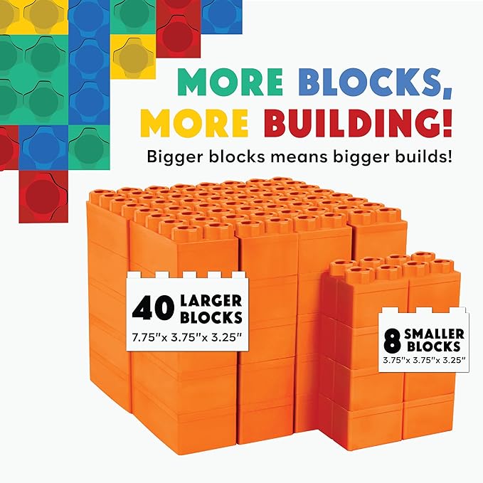 Big Blocks for Kids Ages 4-8 — Indoor & Outdoor Blocks Kids Games — Orange Large Building Blocks - 48 pc-CubbioJoy