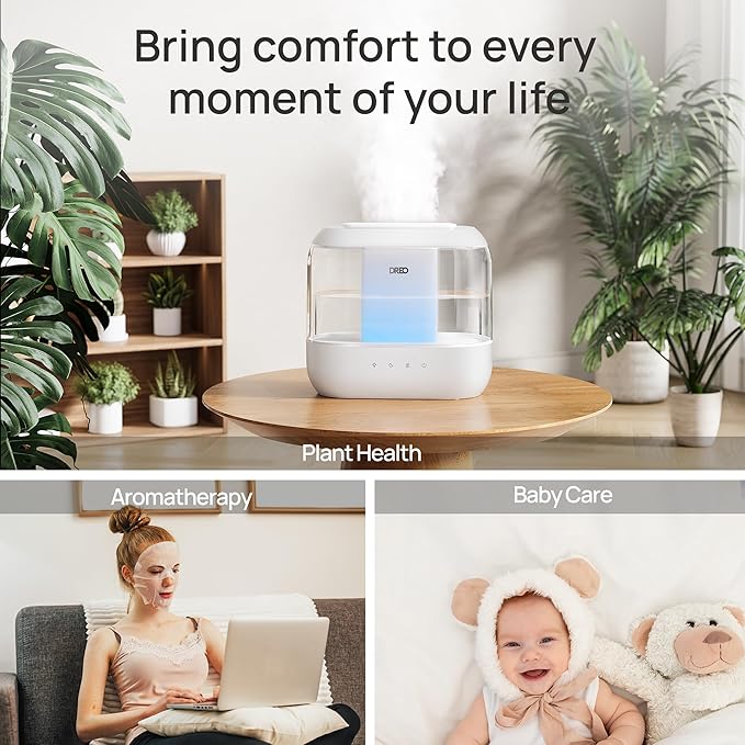 Dreo Humidifiers for Bedroom, 4L Top Fill for Large Room, 36H Runtime, 28 dB Quiet Supersized Cool Mist Air Humidifier for Baby Nursery, Plants, Indoor, Night Light, Easy to Clean & Fill-CubbioJoy
