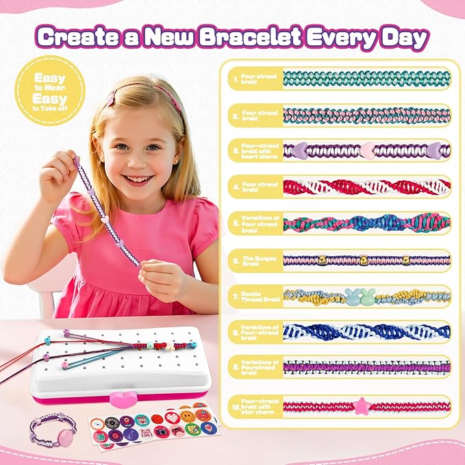 Cmiolacuna Friendship Bracelet Making Kit for Girls, 3-Layer Storage Box Arts and Crafts Bracelets Jewelry String Maker Kit Ages 8-12,Best Christmas Birthday Gift for Girls 6 7 8 9 10 11 12 Year Old-CubbioJoy