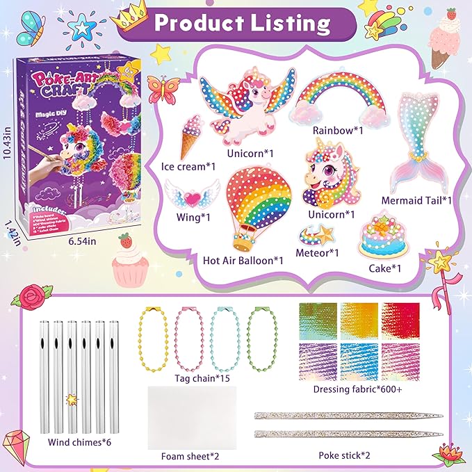 Alagoo Poke in Craft Unicorn DIY Kits - Arts and Crafts for Kids, Mess-Free Art Fun Craft Supplies, Creative Unicorn Birthday Decorations Craft Kits for Girls and Boys Ages 4 5 6 7 8 9-CubbioJoy