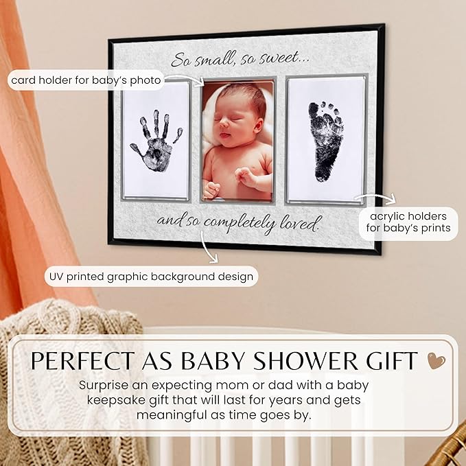 Inkless Hand and Footprint Kit, Baby Keepsake Plaque & Baby Shower Gifts - Ideal as Mom To Be Gift, Nursery Picture Frames, Clean Touch Hand and Footprint Kit (Style 2 - Design 3)-CubbioJoy