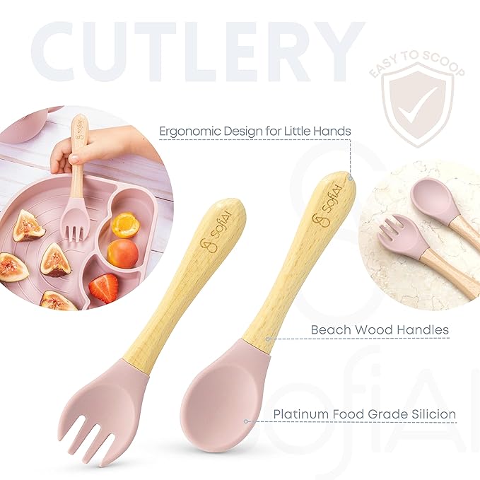 All In One Silicone Feeding Set - Safe for 6-12 Months - Non-Toxic Baby Led Weaning Supplies - Toddler Self Feeding Utensils - BPA-Free - Mess Free Essentials-CubbioJoy