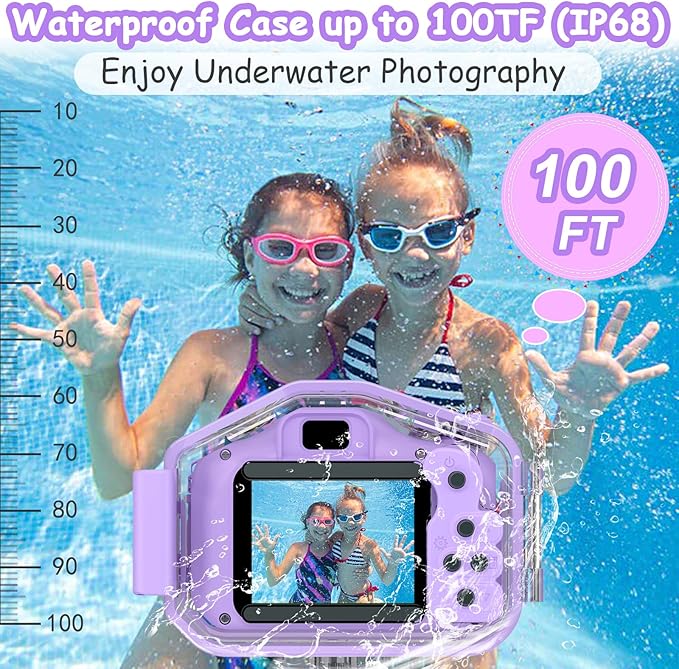 Agoigo Kids Waterproof Camera - Children Underwater HD Video Digital Camcorder, Portable Travel Toy for Toddler - Ideal Christmas Birthday Gifts for Boys Girls Age 3-12 with 32GB Card (Purple)-CubbioJoy